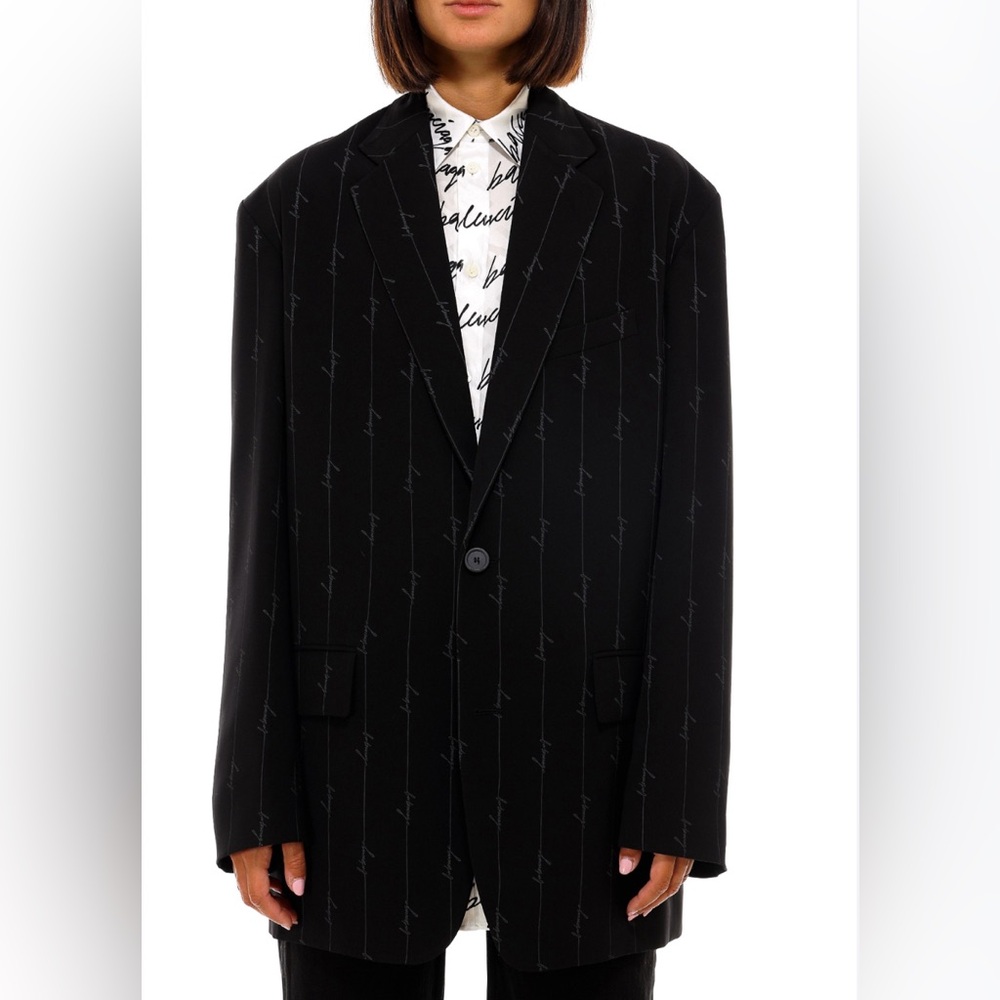 Balenciaga Black Striped Signature Logo Blazer